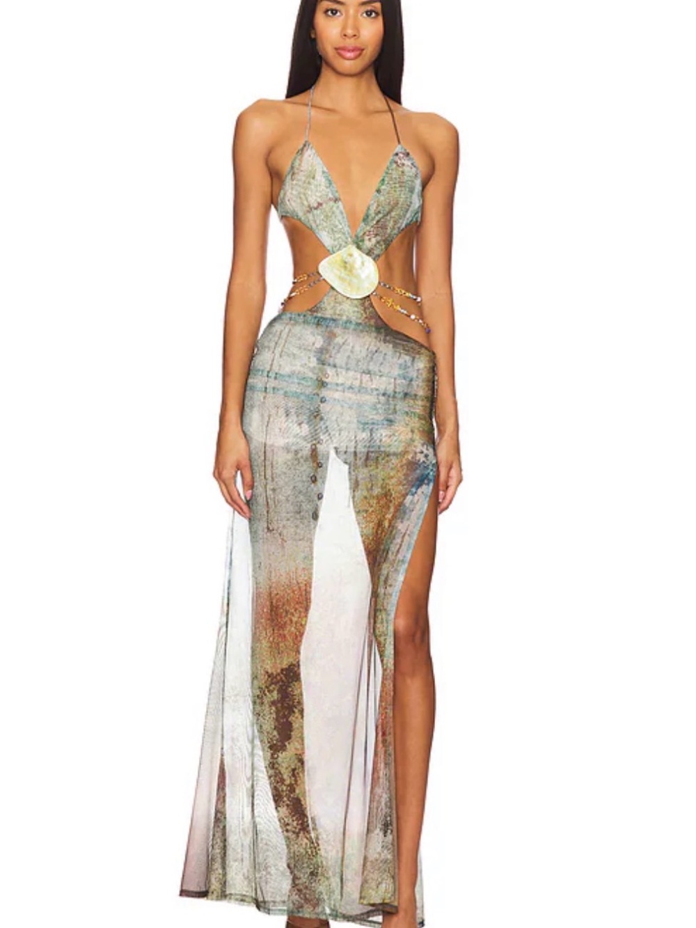 Jaded London Teal-Green Velvet Maxi Dress with Shell Accent